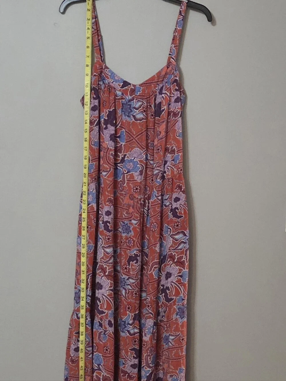 Knox Rose Sun Washed Red Floral Tiered Midi Dress Size L - Picture 9 of 9